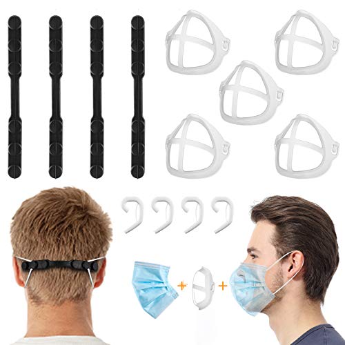 5 Pack Soporte 3D ? 4 Pack Cubierta Protectora de Oreja con Gancho ? 4 Pack Correa Extensora, TAOPE Protectores de Orejas Cómodo/Marco de Soporte Interior de Silicona/Más Espacio para Respirar- Adulto