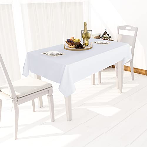 Image of sancua 100% Waterproof Rectangle PVC Tablecloth - 52 x 70 Inch - Oil Proof Spill Proof Vinyl Table Cloth, Wipe Clean Table Cover for Dining Tables, Buffet Parties and Camping, White