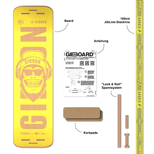 GIBOARD-SET BONZO CLASSIC - Innovatives Balance Board | Freestyle-Workout | gelenkschonend | modulares System | Made in Europe | inkl. CLASSICLine Slackline-Set | Kork Pads & Gibbon App Zugang