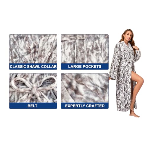 Image of RONGTAI Womens Bathrobe Ladies Fleece Plush Warm Long Robes Fleece Nightgown Sleepwear