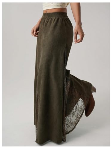 MakeMeChic Women's Vintage Floral Lace Maxi Skirt Flowy Elastic Waist A Line Skirts3