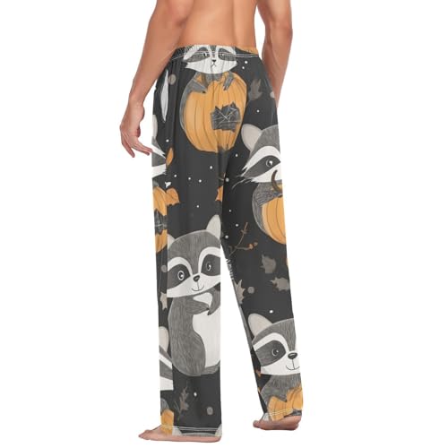 Halloween Raccoon Pumpkin Pajama Pants for Men Comfort Sleep Lounge Bottoms Straight-fit with Pockets S-XXL4