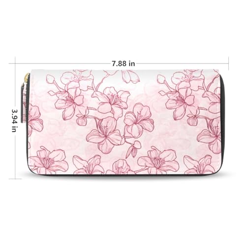 Long Wallets Leather Bifold Wallet for Women Cherry Blossom Pink with Zipper Large Capacity Credit Card Holder2