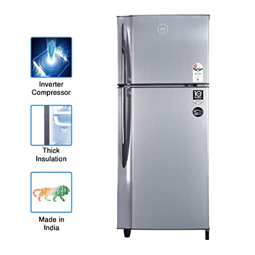 Image of Godrej 236 L 2 Star Inverter Frost-Free Double Door Refrigerator Appliance with Jumbo Vegetable Tray (RF EON 236B 25 HI SI ST, Stainless Steel)