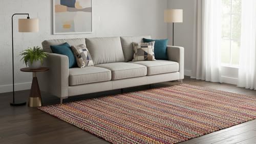 Image of Handwoven Jute Square Rug, Natural Fibres, Braided Reversible Carpet for Bedroom Living Room Dining Room (Multi, 5X7 Feet) Design 10