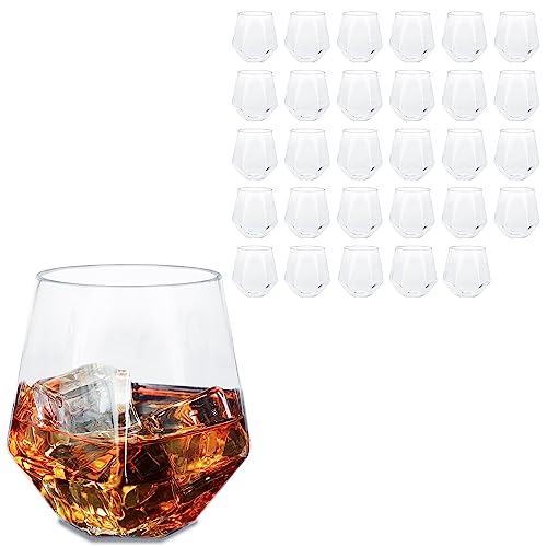 Lot45 Diamond Shaped Plastic Wine Glasses - 30Pc 12Oz Plastic Whiskey Glasses Stemless Wine Glass Bachelorette Glasses #TOP25