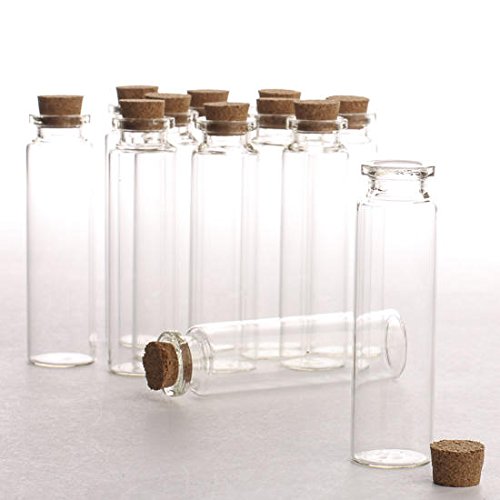 Pack of 48 Mini Clear Glass Bottles - Tiny Glass Jar Vials with Cork Stoppers for Wishing Bottles, Fairy Dust, Wedding Sand Message Bottles, Perfume Oil Bottles - (Size: 3-1/8
