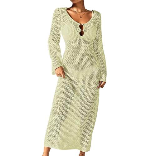 Vestido de playa de manga larga transpirable y calado para cubrir el traje de baño con elegancia