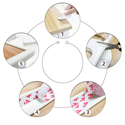 Rabofly Baby Proofing Edge & Corner Guards, [16.40ft Edge + 4 Corners] Furniture Bumper Cushion Table Edge Corner Protector Non Toxic and Safe for Fireplace, Stair, Cabinet, Countertop, Oyster White - Thumbnail 4