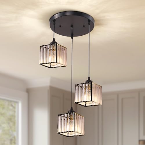 Warmiehomy Modern Crystal Chandelier 3 Lights, Hanging Lights Adj...