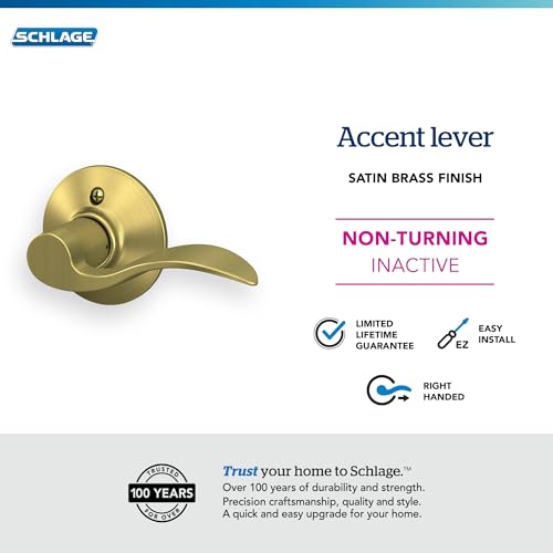 Image of SCHLAGE Accent Lever Non-Turning Lock in Satin Brass - Right Handed - F170 ACC 608 RH