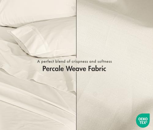 ZOYER 100% Cotton Sheets – Twin Size Percale Bedding, Cooling & Breathable, Durable with a Crisp, Soft & Comfortable Feel, 16" Deep Pocket, 3-Piece Set, Cream White by ZOYER - Used condition - Image 3