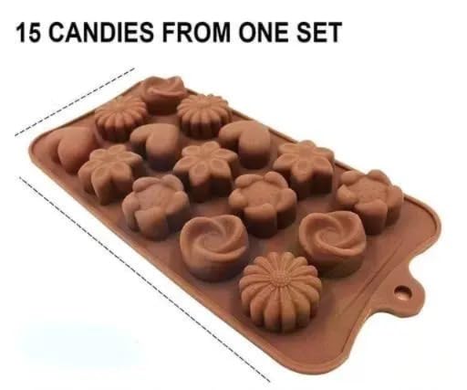 Image of Silicone Chocolate Molds, Breakable Mini Candy Bar, Heart Moulds, Chocolate Bar, 15 Cavity, Mix Design Mould for Cake, Jelly, Candy,Ice,Fondant Making - Pack of 4