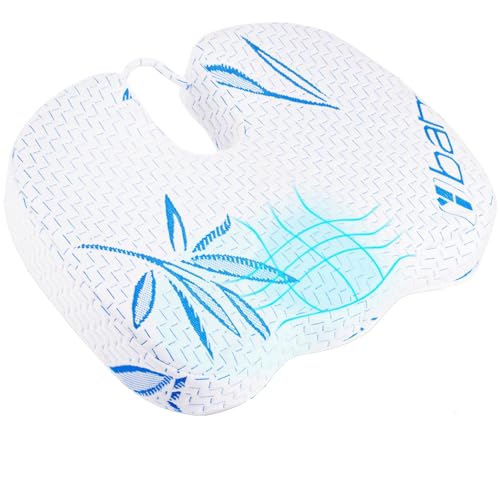 Elif Home Goods Bamboo Seat Cushion Pillow for Office Chair - Memory Foam Pad for Tailbone Sciatica Lower Back Pain Relief Ergonomic and Non-Slip Machine Washable Cover (Bamboo Blue)