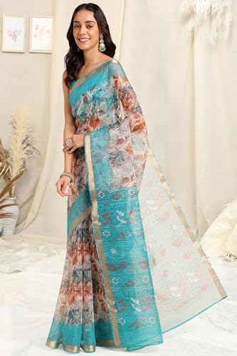 Image of MIRCHI FASHION Lightweight Kota Doria Cotton Saree | Floral Printed Summer Saree for Women | Breathable Ethnic Daily Wear Saree with Blouse Piece