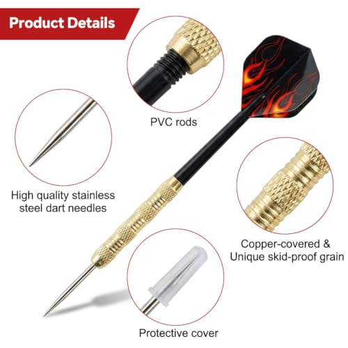 Image of Proberos 6Pcs Steel Tip Darts Set for Adults, 14g Thick-barreled Brass Darts with Textured Barrels and Unique Flights for Dartboard Games Parties and Home Playing Usage