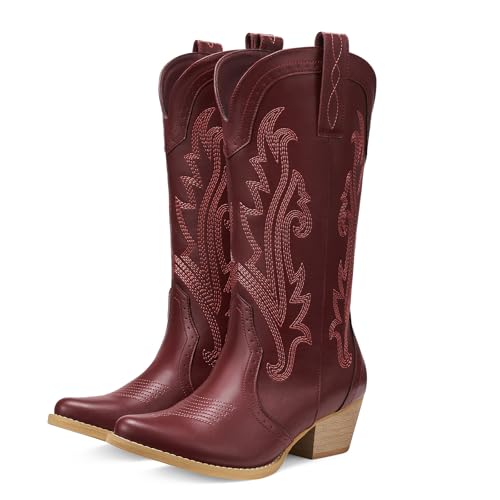 Image of HISEA Rollda Cowboy Boots for Women, Cowgirl Boots, Comfortable Western Boots with Pointed Toe Stitched Embroidery for Country Concert Dancing Wedding Traveling Daily Outfits