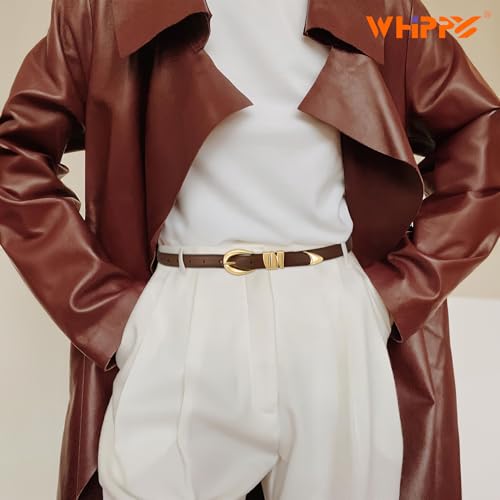 WHIPPY Women Skinny Leather Belt for Jeans Pants Dresses Ladies Fashion Waist Belt with Shiny Gold Buckle2