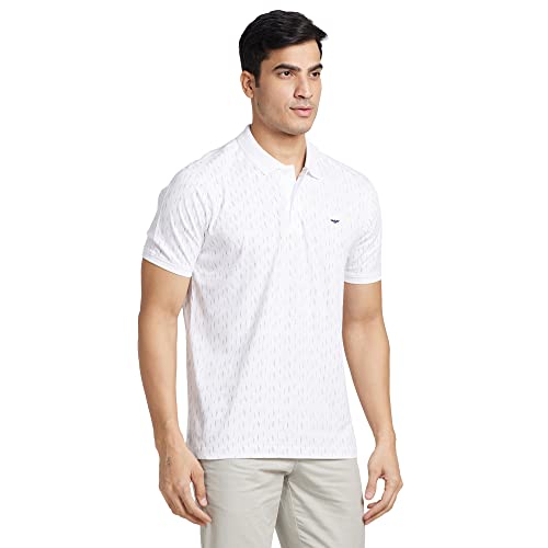 Image of Park Avenue Men's Pure Cotton Print Pattern Slim Fit Rib Collar Polo Neck Half Sleeve Casual T-Shirt