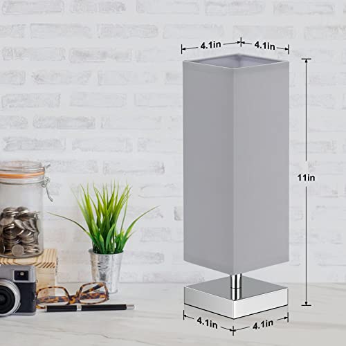 Small Table Lamp For Bedroom - Bedside Lamps For Nightstand, Minimalist Night Stand Lamp With Square Fabric Shade, Desk Reading Lamp For Kids Room Living Room Office(Grey Shade And Sliver Base) #TOP1