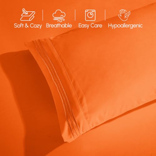 Image of Elegant Comfort Luxury 1500 Premium Hotel Quality Microfiber 4-Piece Sheet Set - Wrinkle Resistant, All Around Elastic Fitted Sheet, Deep Pocket up to 16 inch, Queen, Orange , Modern