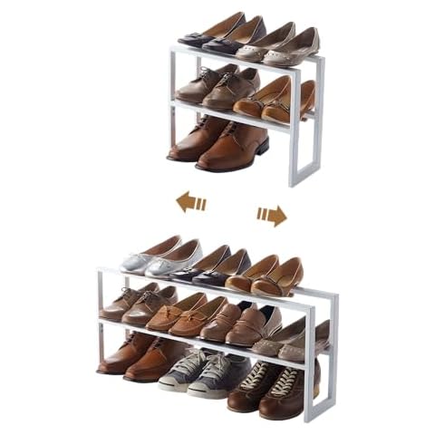 Yamazaki Home Expanding Shoe Rack, Metal, Adjustable Steel One Size White Cover