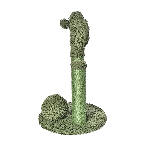 Image of Amazon Basics Cat Scratching Post, Indoor Cactus Triple Posts for Cats & Kittens with Dangling Ball, Large, 27 inchH, Green