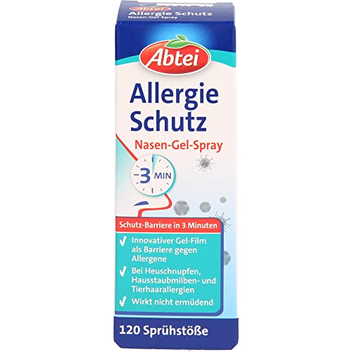 Abtei Allergie Schutz Nasen-Gel-Spray - bei Heuschnupfen Hausstaubmilben- und Tierhaarallergien - wirkt nicht ermüdend - 1 Flasche à 140 Sprühstöße - 20 ml