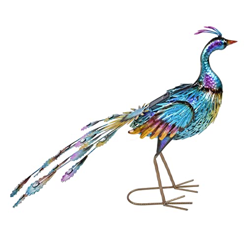 Luz solar de pavo real con encendido automatico y escultura de hierro duradera