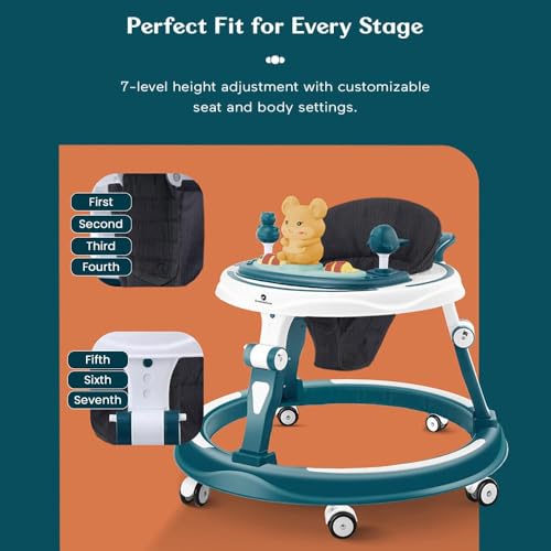 Image of StarAndDaisy Walker for Kids for 6 to 18 Months, Intergrated RGB Lights Baby Walker Boys & Girls with 7 Level Height Adjustment, Walker Baby with Switchable Food & Musical Toy Tray (Blue)