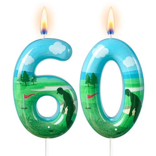 AEYSYU 60th Golf Birthday Candle for Cake, Golf Theme Decoration for Men, Retirement Celebration Supplies for Golf Lovers and Milestone Parties