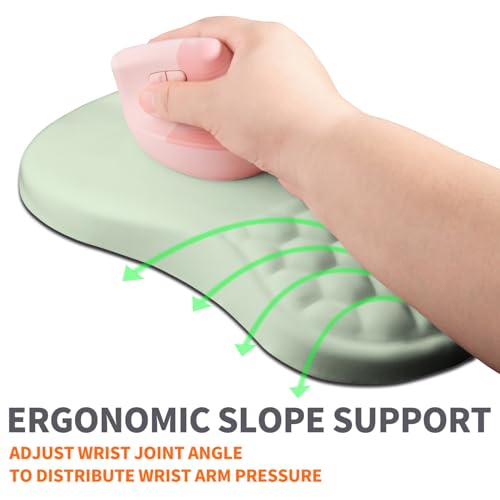 Image of Ergonomic Joint Wrist Support Mouse Pad with Memory Foam Cushion Massage Bump, Carpal Tunnel Pain Relief Mousepad Slope Design for Wrist Rest, 11.8x7.9 in, DarkSeaGreen