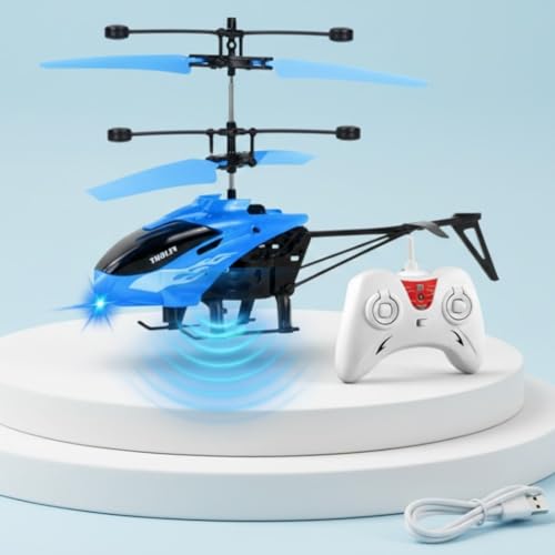 Image of RC Helicopter with Hand Gravity Sensor for Kids Flying Remote Control Toy, Chargeable LED Light & Smart Safety Sensor, Indoor Outdoor Play, for Boys & Girls - Pack of 1 ((Blue)