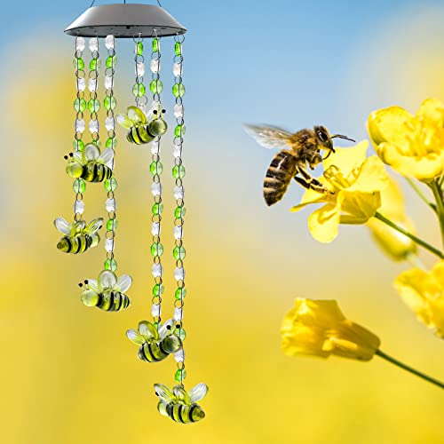 Vency Updated Led Solar Beads Bee Wind Chimes, Handmade Color Changing Wind Spinners Waterproof Automatic Light Sensor For Patio Yard Pool And Outdoor Decor #TOP6