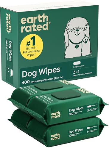 Earth Rated Feuchttücher für Hunde Dicke Pflegetücher auf pflanzlicher Basis zur einfachen Anwendung an Pfoten Körper und Hintern unparfümiert 400 Stück