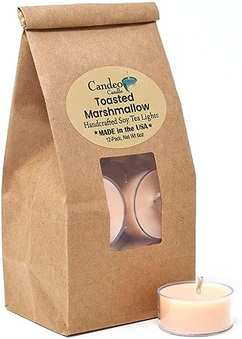 Toasted Marshmallow Scented - 12 Pack - Scented Tealight Candles - Soy Beeswax Blend - Handmade in The USA - Candeo Candle - Fall Scents
