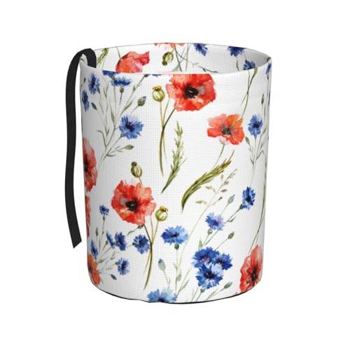 Image of Car Trash Bag Watercolor Red Blue Flowers Waterproof Trash Small Car Can Portable Collapsible Car Garbage Can Hanging for Back Seat Floor or Hanging Headrest Car Decor Road Trip Essentials