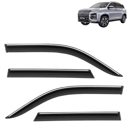 Image of KINGSWAY Accessories Chrome Lining Door Visor Only Compatible with MG Hector (Year 2026 Onwards), Premium Chromeline Unbreakable Car Rain Guard Side Rear Wind Deflectors, Pack of 4