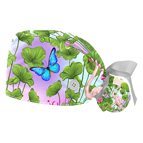 Chapeaux bouffants anti-transpiration JDEZ avec casquettes de travail ajustables fleurs de flamant