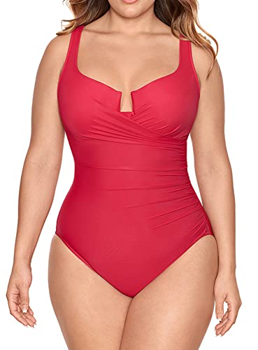 Miraclesuit Women's Swimwear Plus Size Escape Tummy Control Underwire Bra One Piece Swimsuit, Grenadine, 20W #TOP1