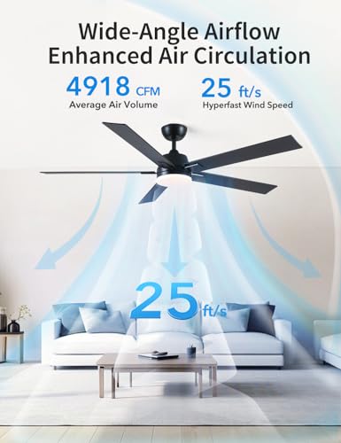 Image of Rayqueen 60 Inch Black Ceiling Fans with Lights and Remote,Includes Downrod
