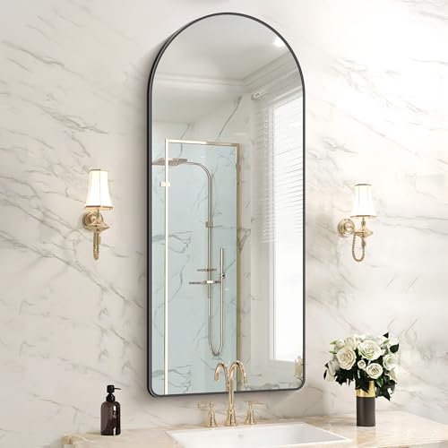 FORBATH Large Arched Wall Mirror 48x20 Inch, Black Arch Bathroom