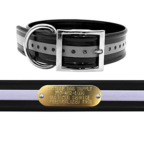 Reflective Heavy Duty Waterproof D-Ring Dog Collar w Custom Name Tag, Black | 1.5' Wide 18'-25' Neck, Large/XL Breeds, O