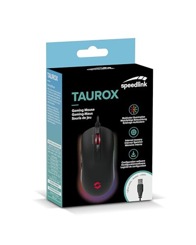TAUROX Gaming Mouse - Mouse da gaming con cavo, illuminazione LED multicolore, connessione USB, mouse per PC cablato con 5 tasti, due interruttori DPI fino a 7.200 dpi, cavo rivestito, nero - Mouse gaming - Immagine 10