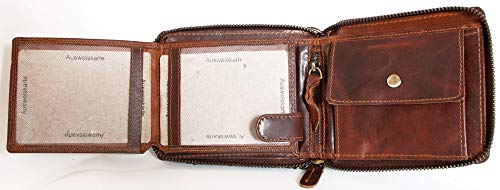 FLW Large Glazed Genuine Leather Wallet with Metal Zipper Around and Chain3