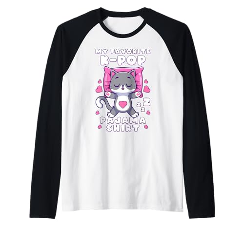 Música K-Pop, gato dorminhoco, pijama K-Pop t-shirt de manga Raglan