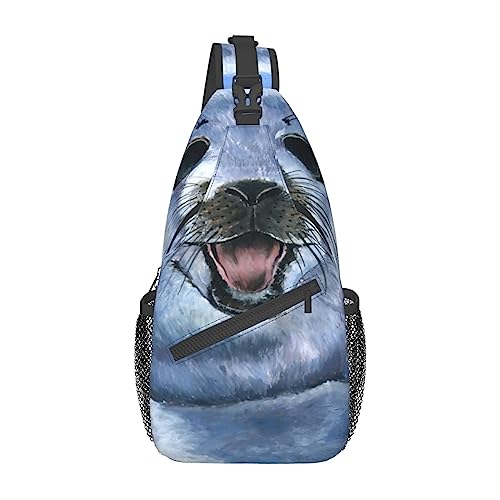 Sac à dos à bandoulière noir avec sangle réglable tendance Harp Seal