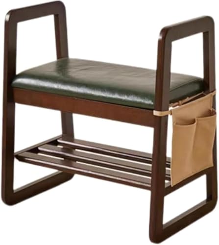 Gamire 踏み台 玄関椅子 靴収納 腰掛け 木製 手すり付き 棚付き 丸い角 エントランスチェア コンパクト 省スペース 多機能 実用 サポートチェア 寝室 家庭用 業務用 高齢者用 組立簡単 (A)