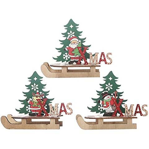ALBIZIA 3PCS Christmas Table Decorations for Dinner Party Coffee Wooden Reindeer/Santa/Snowman Happy Holidays Centerpiece Party Decor Cover