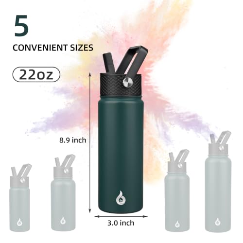 Image of BJPKPK Insulated Water Bottles with Straw Lid, 22oz Cold & Hot Thermo, Stainless Steel Metal Water Bottle with 3 Lids, Reusable Thermo, Cups, Mugs for Daily Use-Army Green